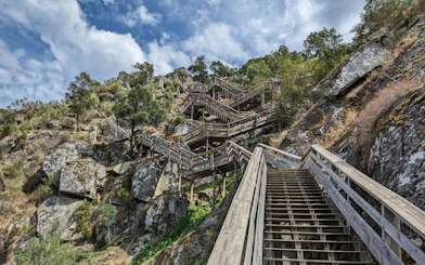 Paiva walkways winding through rocky hills by the Paiva River in Arouca, Portugal.