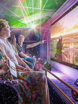 Visitors experiencing Vienna's history through virtual reality with immersive visuals.