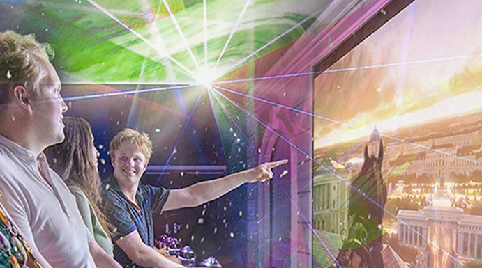 Visitors experiencing Vienna's history through virtual reality with immersive visuals.