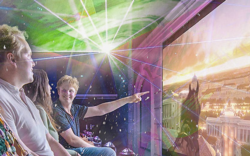 Visitors experiencing Vienna's history through virtual reality with immersive visuals.