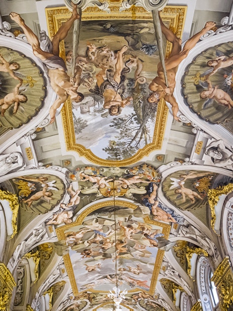 Doria Pamphilj Gallery ceiling with intricate frescoes and gold detailing.