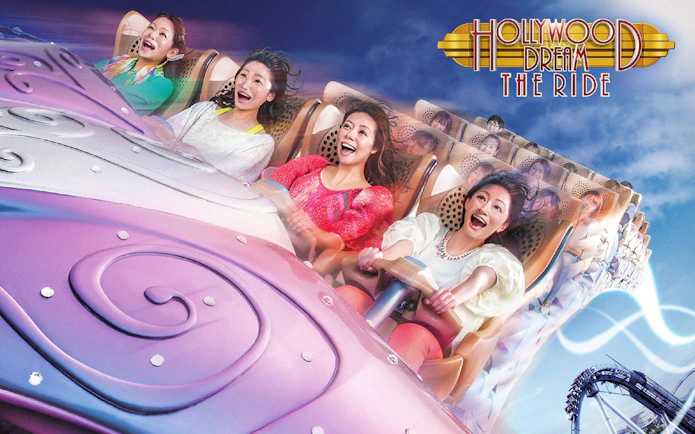 Riders enjoying Hollywood Dream roller coaster at Universal Studios Japan.