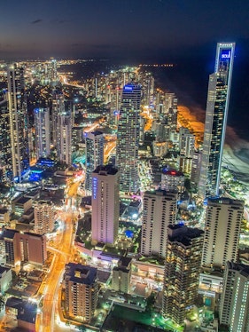 Aerial view of Gold Coast cityscape at night from Skypoint Observation Deck.