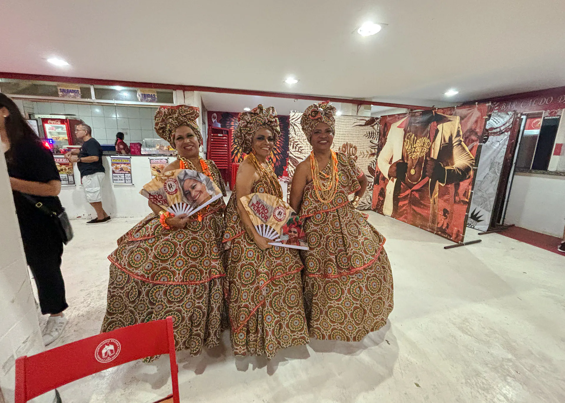 Women in traditional costumes at Salgueiro Rehearsal, Rio Carnival, Rio de Janeiro.