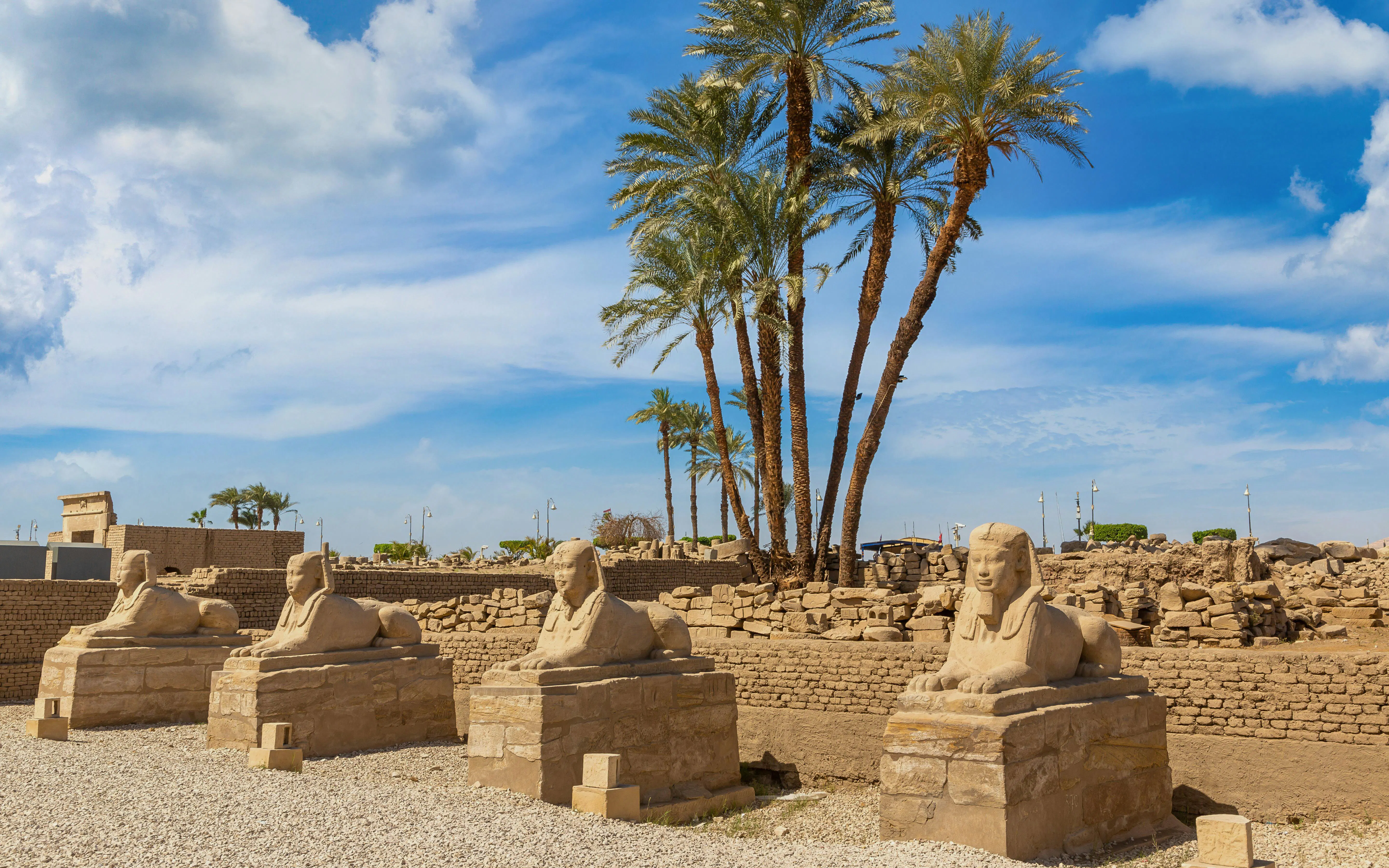 Sphinx statues lining the Avenue of Sphinxes, Karnak, Luxor, Egypt.