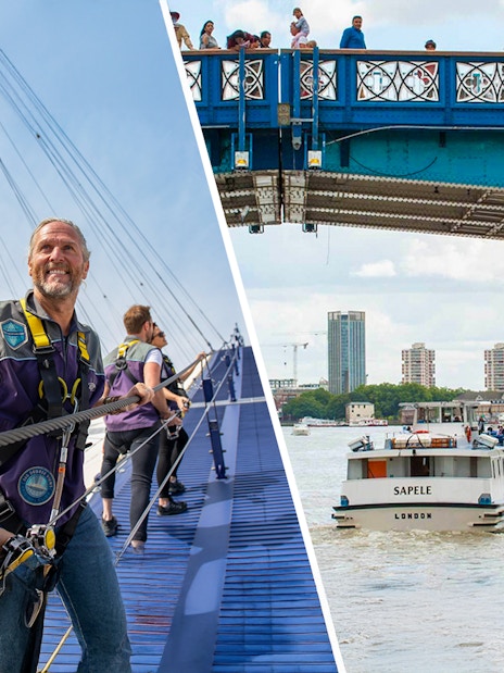 Guests climbing the O2 in London during daytime.
