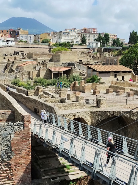 Herculaneum ruins with Mount Vesuvius in the background, Italy.