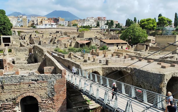 Herculaneum ruins with Mount Vesuvius in the background, Italy.