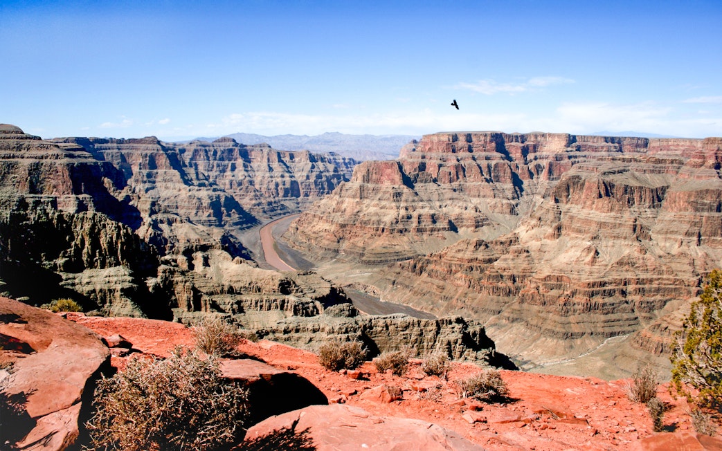 Grand Canyon West Rim with Colorado River view on a sunny day, Arizona, USA.
