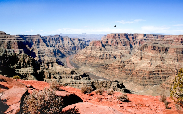 Grand Canyon West Rim with Colorado River view on a sunny day, Arizona, USA.