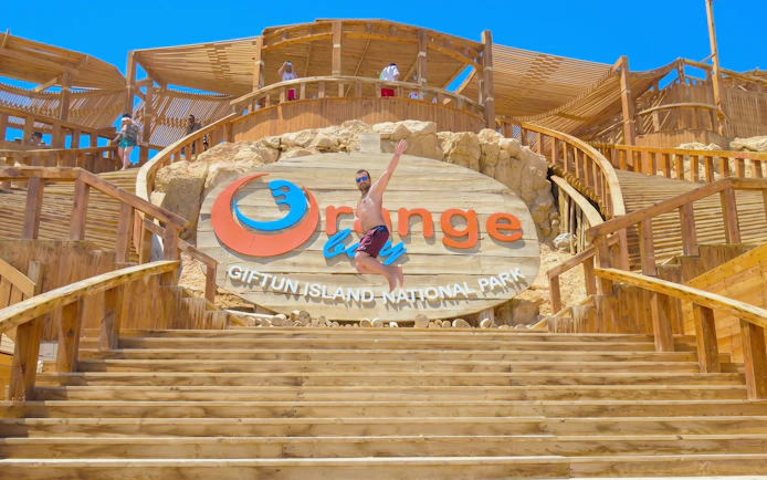 Orange Bay entrance sign at Giftun Island National Park, Hurghada.