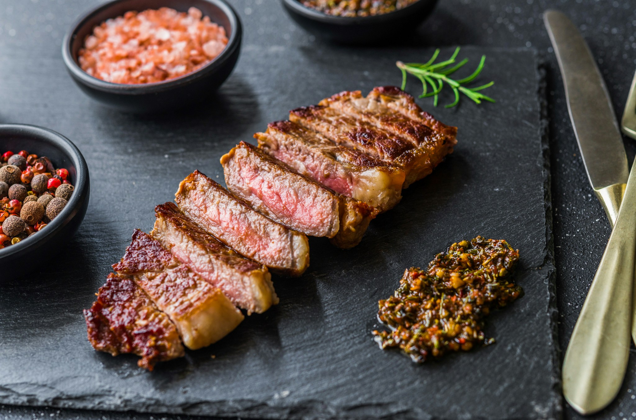 Grilled steak with spices and sauce at Gaucho Tower Bridge, London.