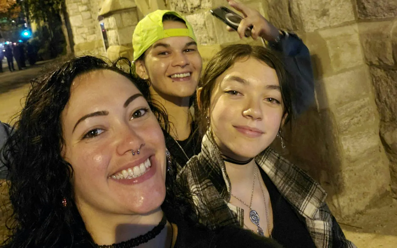 Group exploring Philadelphia at night during a self-guided ghost tour.