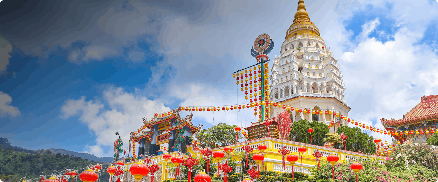 Kek Lok Si Temple with lanterns in Penang, Malaysia.