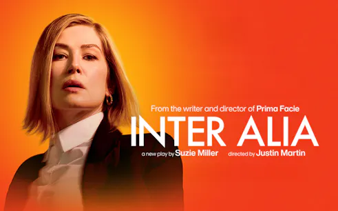 Inter Alia West End show poster featuring a person against an orange background.