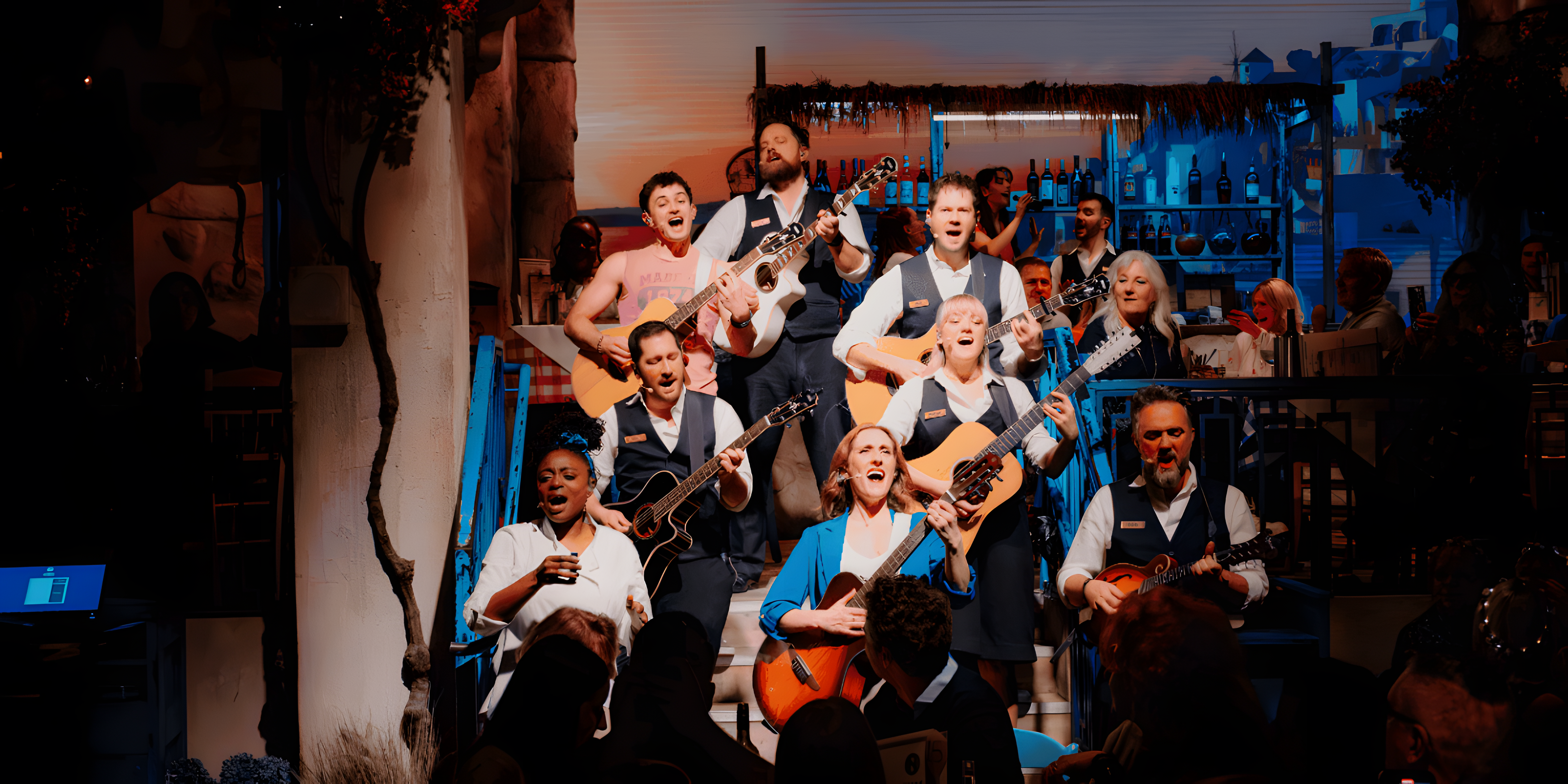 Mamma Mia! The Party immersive dining experience in Stockholm with live ABBA performances.