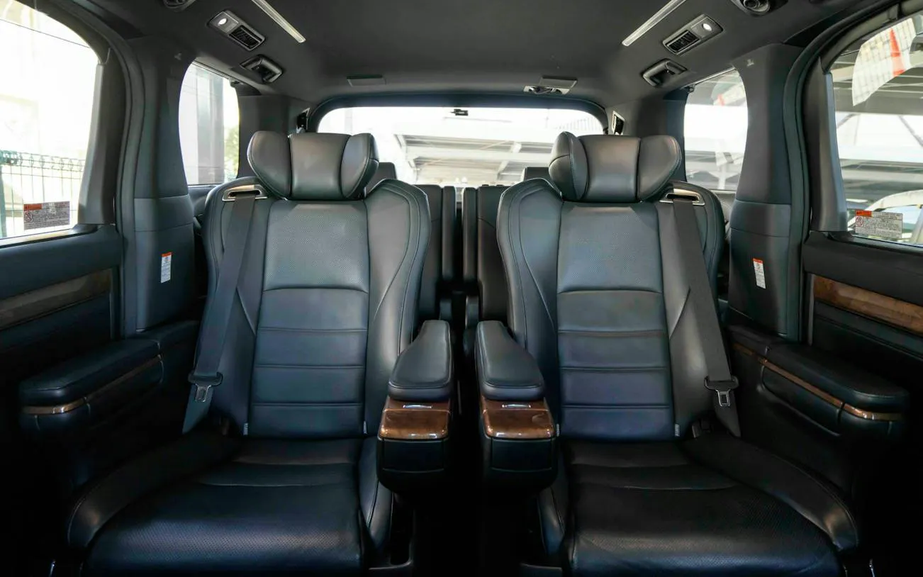 Luxury interior of private transfer vehicle at Narita Airport, Tokyo.
