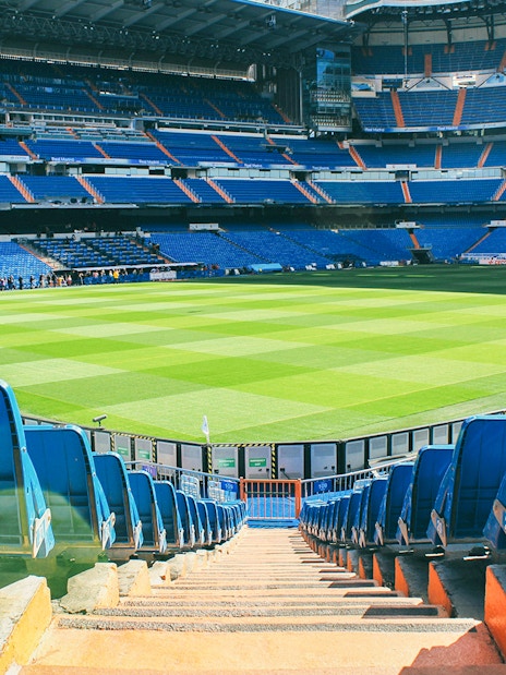 View of Santiago Bernabeu Stadium field from the stands.
