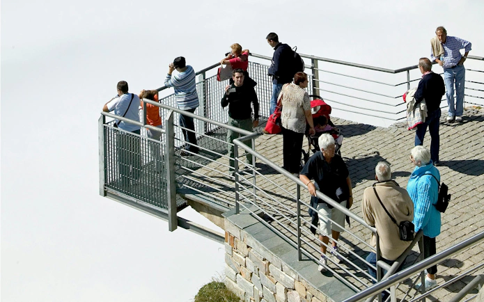 Visitors at Mirador del Cable viewpoint, Fuente Dé Cable Car, Picos de Europa, Cantabria, Spain.