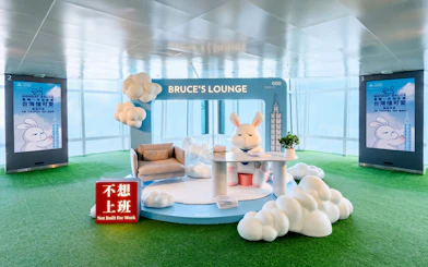 Bruce's Lounge with rabbit figure at Taipei 101 Observatory.