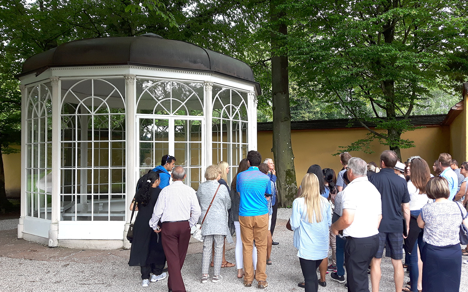Tour group at the Sound of Music gazebo in Salzburg, Austria.