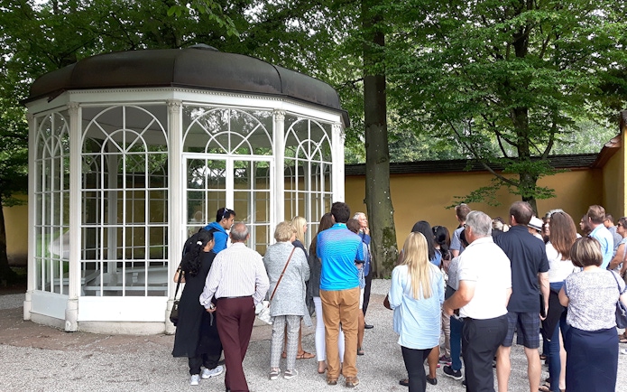 Tour group at the Sound of Music gazebo in Salzburg, Austria.