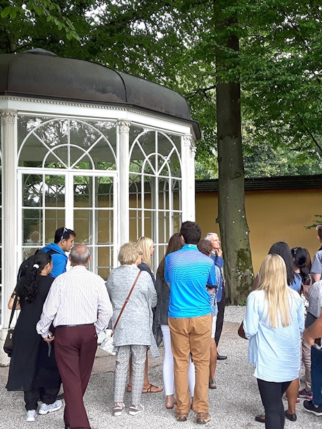 Tour group at the Sound of Music gazebo in Salzburg, Austria.