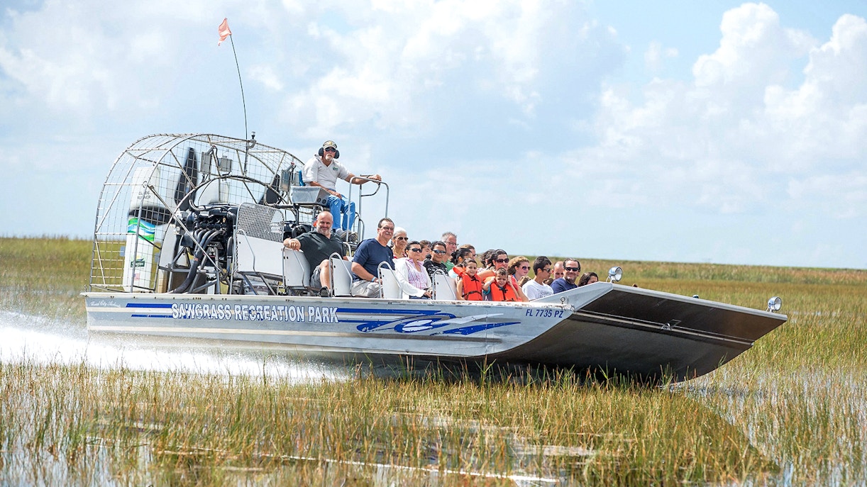 View of Guests enjoying the Airboat Ride in Everglades National Park.