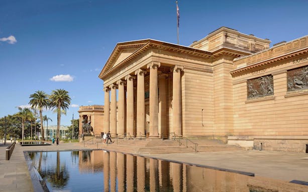 Art Gallery of New South Wales entrance with columns, Sydney.