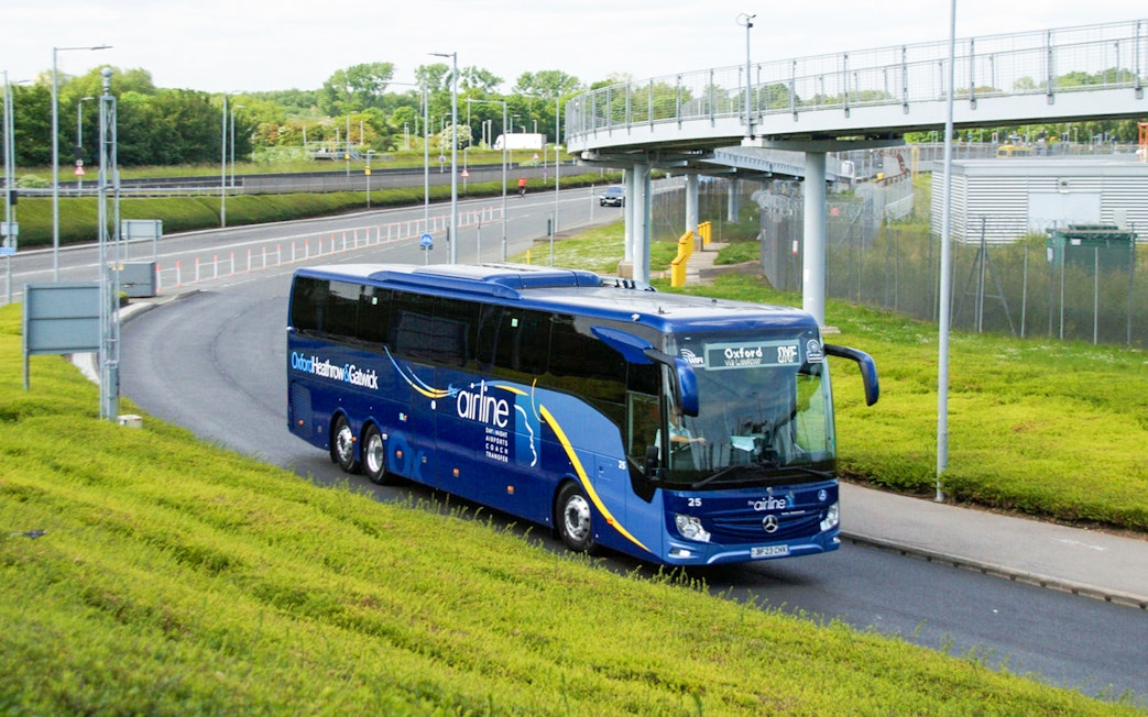 Bus on route from Oxford to London Heathrow Airport.