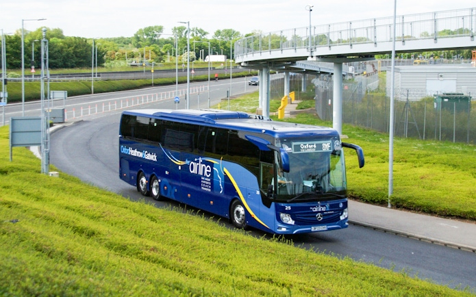 Bus on route from Oxford to London Heathrow Airport.