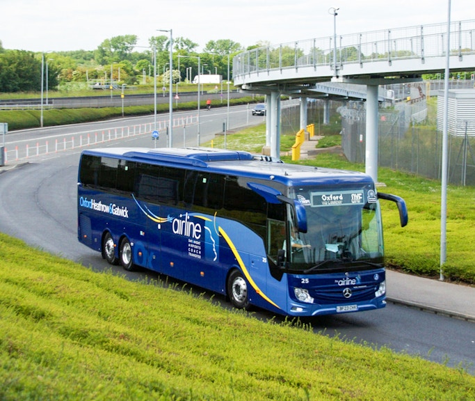 Bus on route from Oxford to London Heathrow Airport.