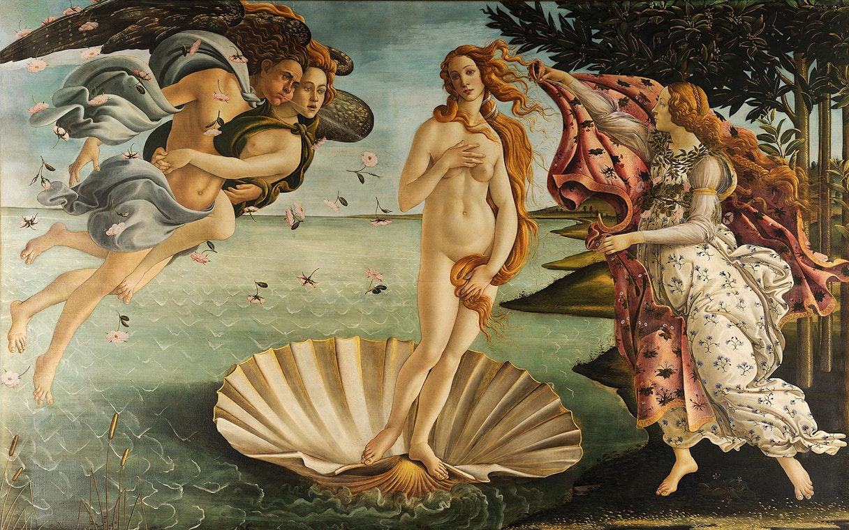 Botticelli's "The Birth of Venus" at Uffizi Gallery, Florence, featured in guided skip-the-line tour.