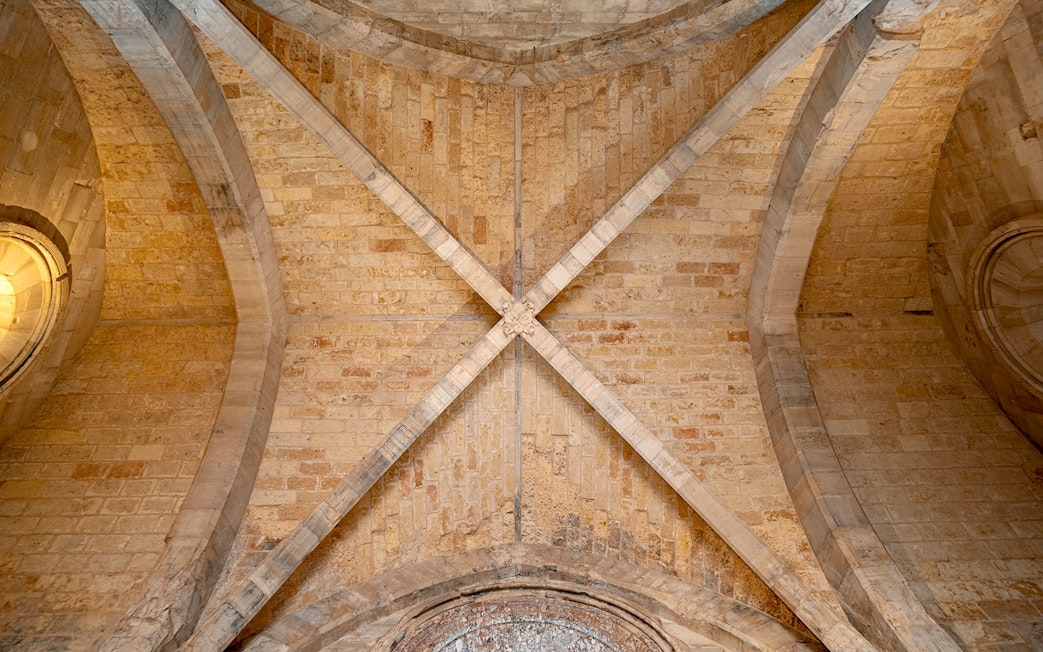 Ceiling architecture of Castel del Monte, Andria with intersecting stone arches.
