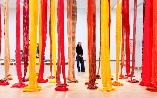 Textile installation at The Power and Politics of Textiles in Art exhibit, Stedelijk Museum.