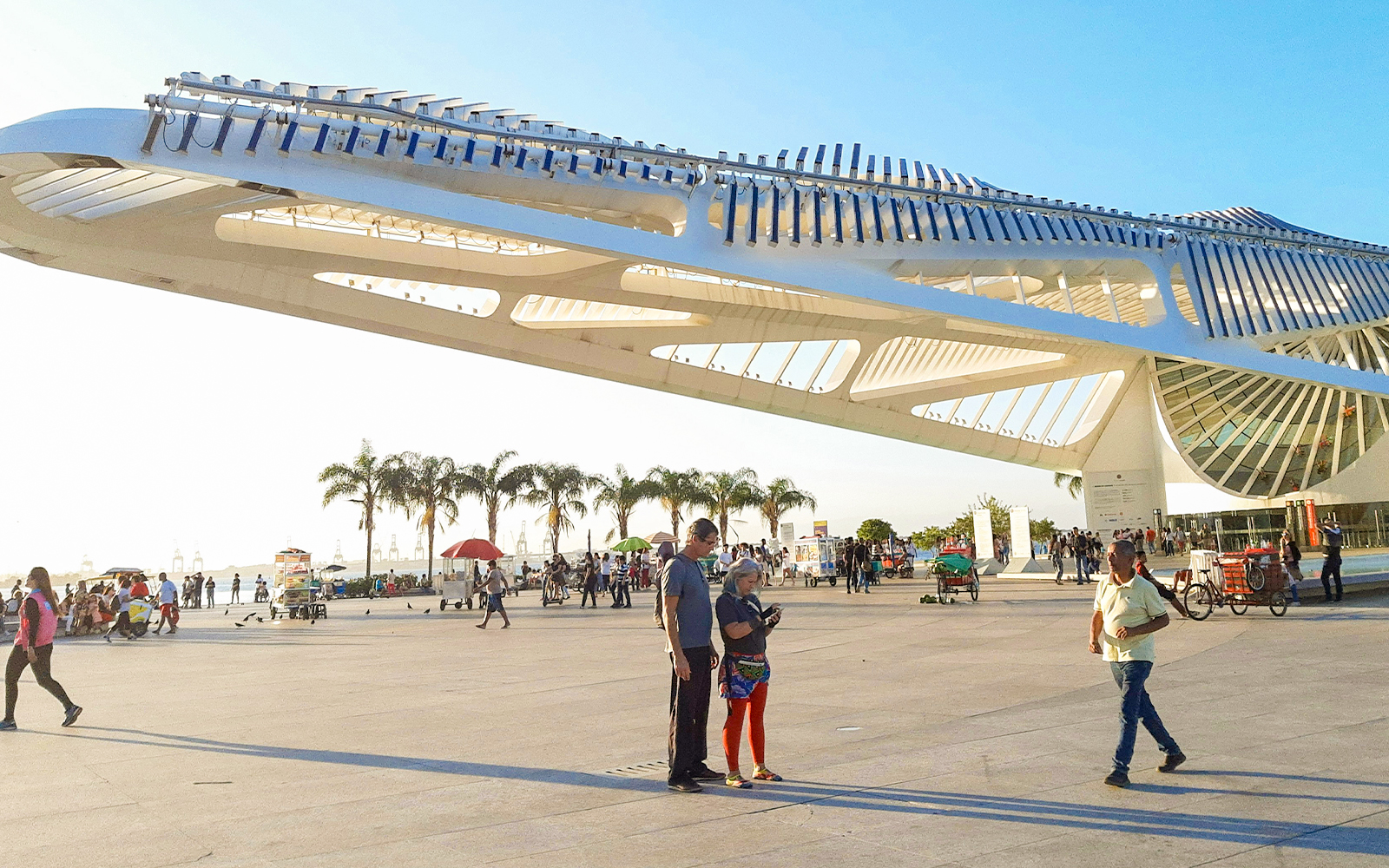 Tourists outside the Museum of Tomorrow in Rio de Janeiro.