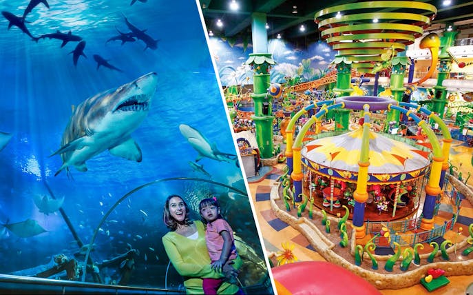 Aquaria KLCC shark tunnel and Berjaya Times Square Theme Park carousel.