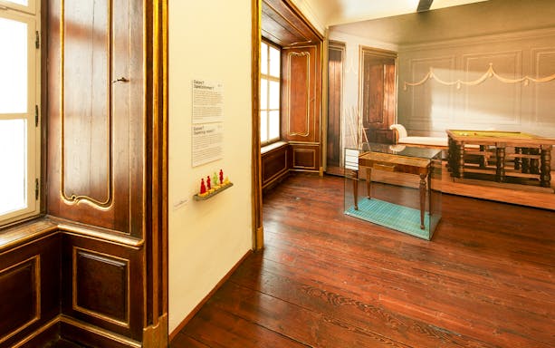 Mozarthaus interior with historical gaming room display, Vienna.