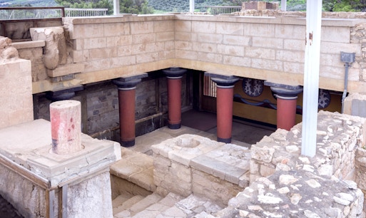 East Wing of Knossos Palace, Crete, showcasing ancient Minoan architecture and frescoes.