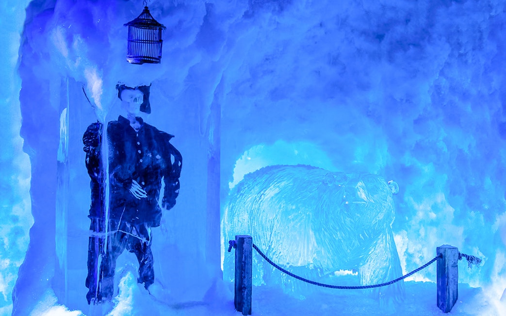 Ice sculptures of a pirate and polar bear at Xtracold Icebar experience.