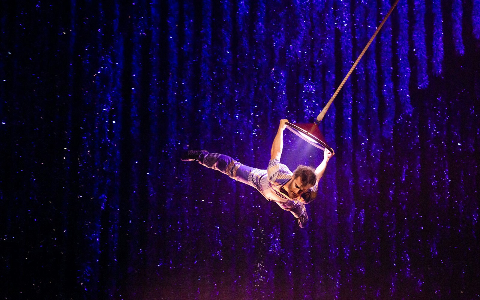 Aerial performer in Cirque du Soleil's 'Twas The Night Before show.