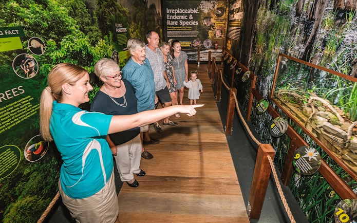 Visitors exploring exhibits at Cairns Aquarium by Twilight tour.