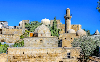 Palace of the Shirvanshahs complex with domes and minaret, Baku.