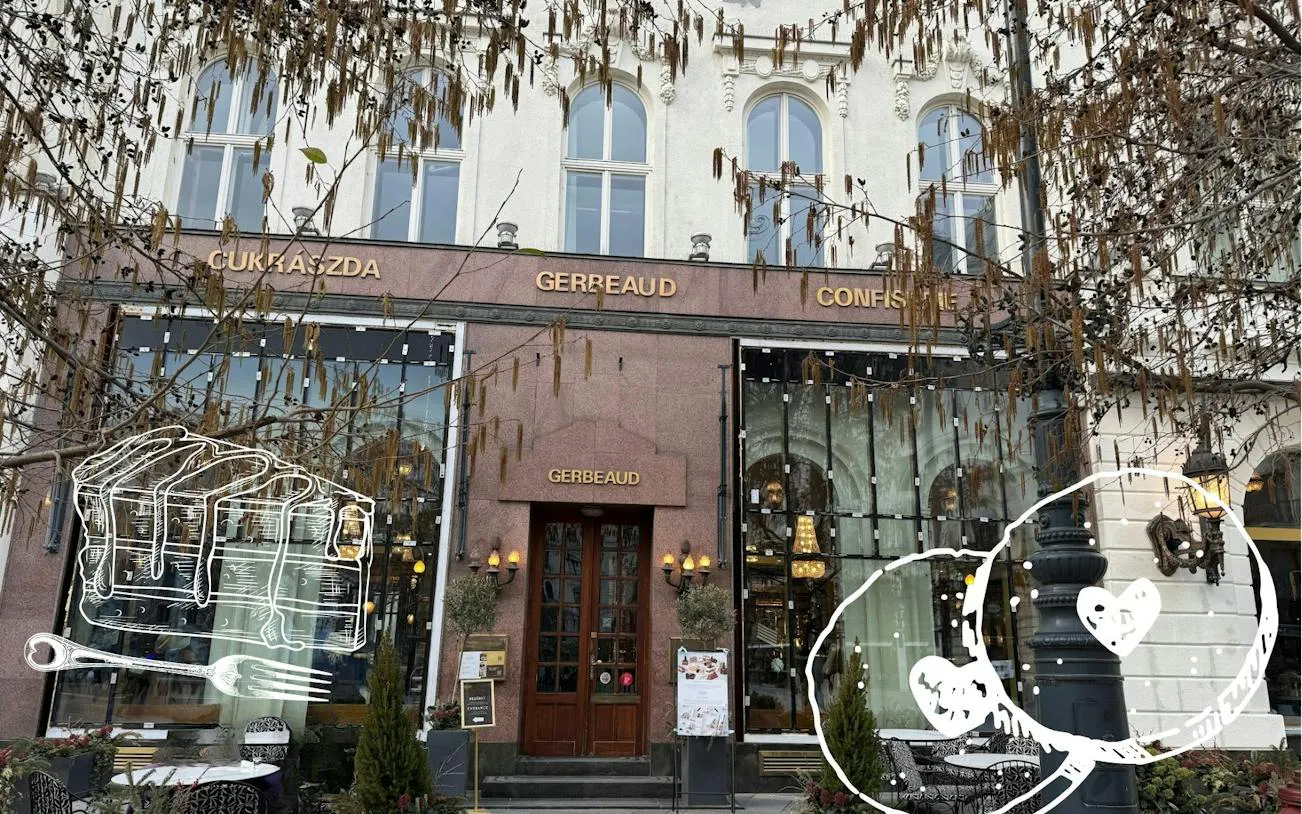 Facade of Gerbeaud Café in Budapest, part of the Golden Age Sweet Tastes self-guided tour.