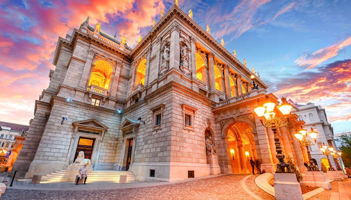 The Hungarian Royal State Opera House in Budapest, Hungary at sunset - Discover Budapest in 1 day