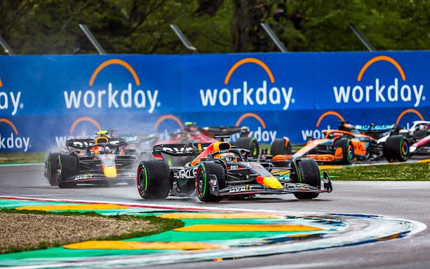 Race cars on track during Formula 1 Gran Premio del Made in Italy e dell'Emilia-Romagna.