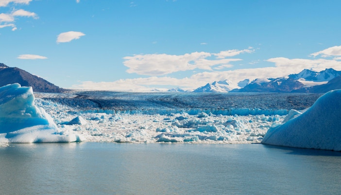 Upsala Glacier with icebergs in Los Glaciares National Park, Argentina.