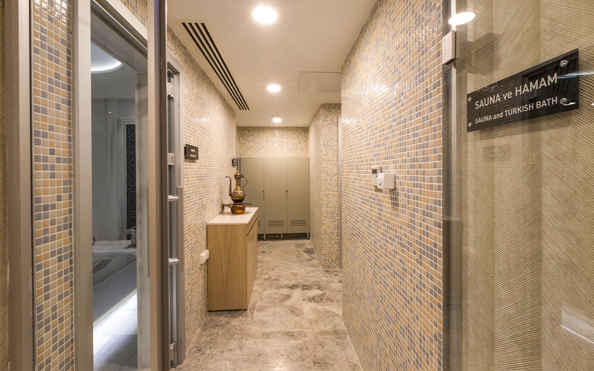 Turkish bath interior with mosaic tiles and traditional decor in Taksim, Istanbul.