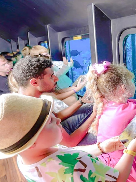 Family viewing fish through semi-submarine window on Royal Seascope tour, Red Sea, Hurghada.