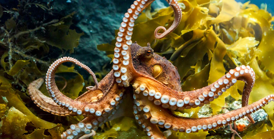 Octopus among seaweed at SEA LIFE Kelly Tarlton's Aquarium, Auckland.